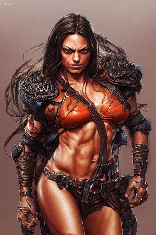 Image similar to muscled Mila Kunis as a ruggedly handsome hero, intricate, elegant, highly detailed, centered, digital painting, artstation, concept art, smooth, sharp focus, illustration, art by artgerm and donato giancola and Joseph Christian Leyendecker, WLOP