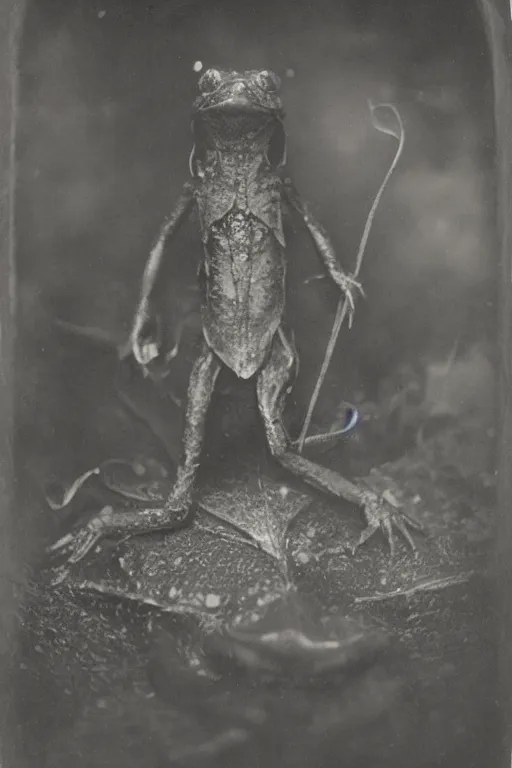 Image similar to a wet plate photo of an anthropomorphic newt king