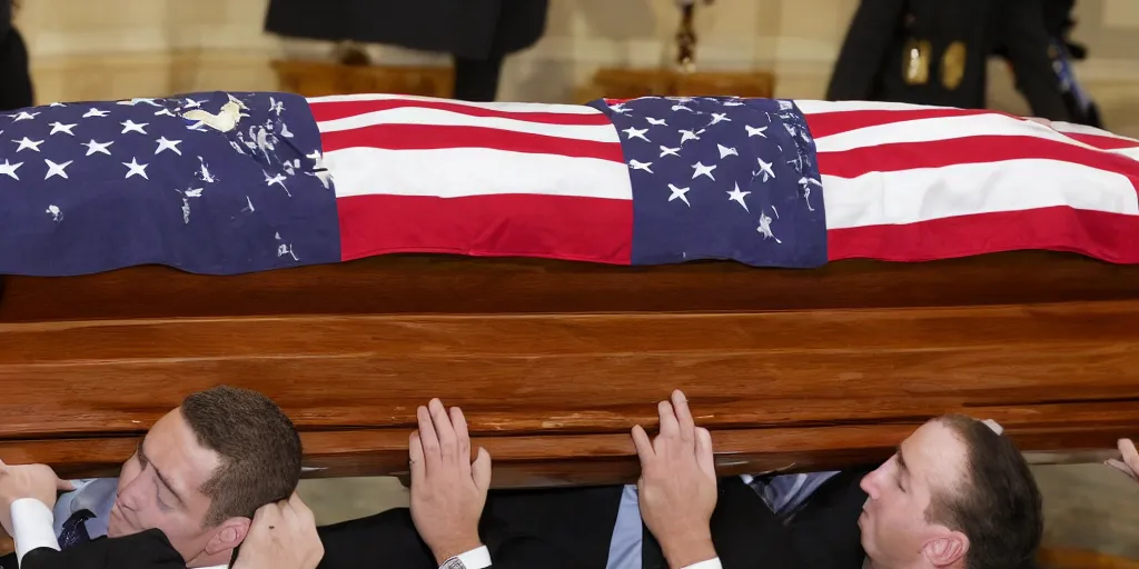 Prompt: a very sad photograph of dead Joe Biden laying in a coffin 8k Resolution