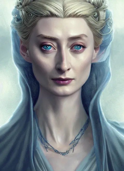 Image similar to beautiful radiant elizabeth debicki as galadriel, lord of the rings, lotr fanart, trending on artstation, character art, the hobbit, digital painting, perfectly detailed eyes, concept art, smooth, sharp focus, illustration, art by artgerm and greg rutkowski, directed by peter jackson,