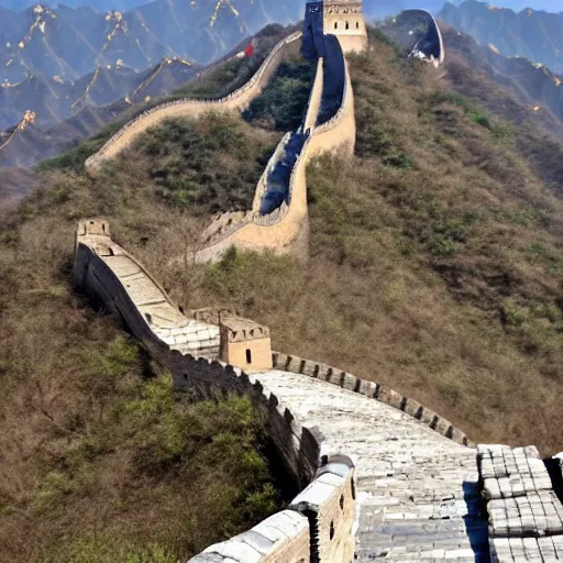Prompt: a destroyed and deserted great wall of china