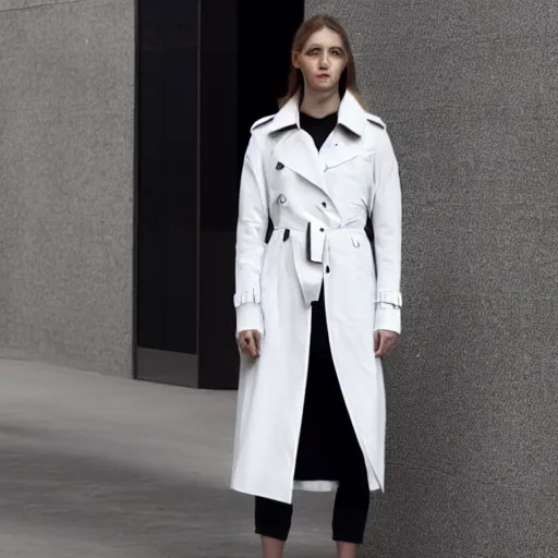 Image similar to white trench coat, technology, fantasy, clothing design