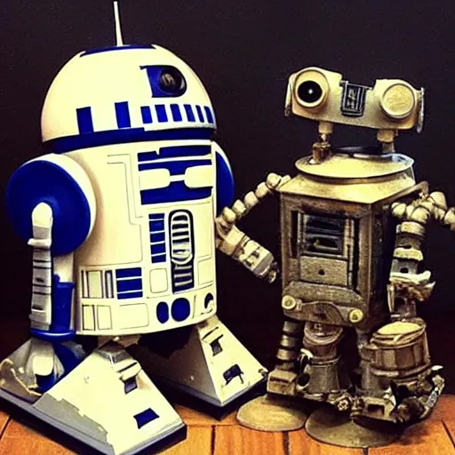 Image similar to a steampunk robot ( ( ( r 2 d 2 and wall - e ) ) )