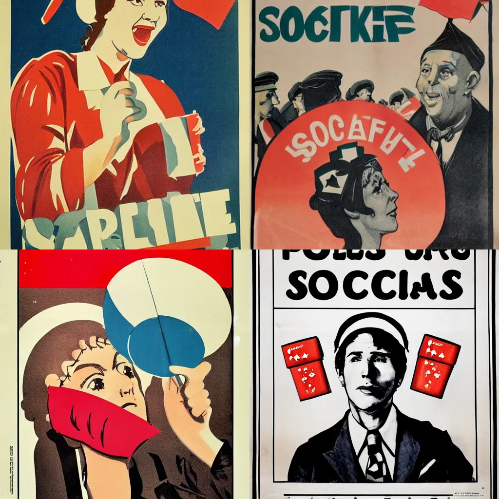 Prompt: a socialist propaganda poster encouraging people to wear cakes on their heads