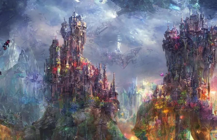 Image similar to a futuristic castle, crowded, plastic, nature, robots, digital art.