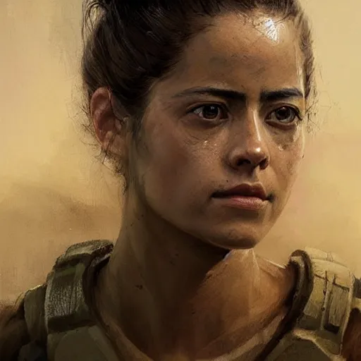 Image similar to portrait of a woman by greg rutkowski, rosa salazar as a colonial marine from aliens franchise, she is about 3 0 years old, military composure, wearing the tactical gear of the colonial marines, highly detailed portrait, digital painting, artstation, concept art, smooth, sharp foccus ilustration, artstation hq