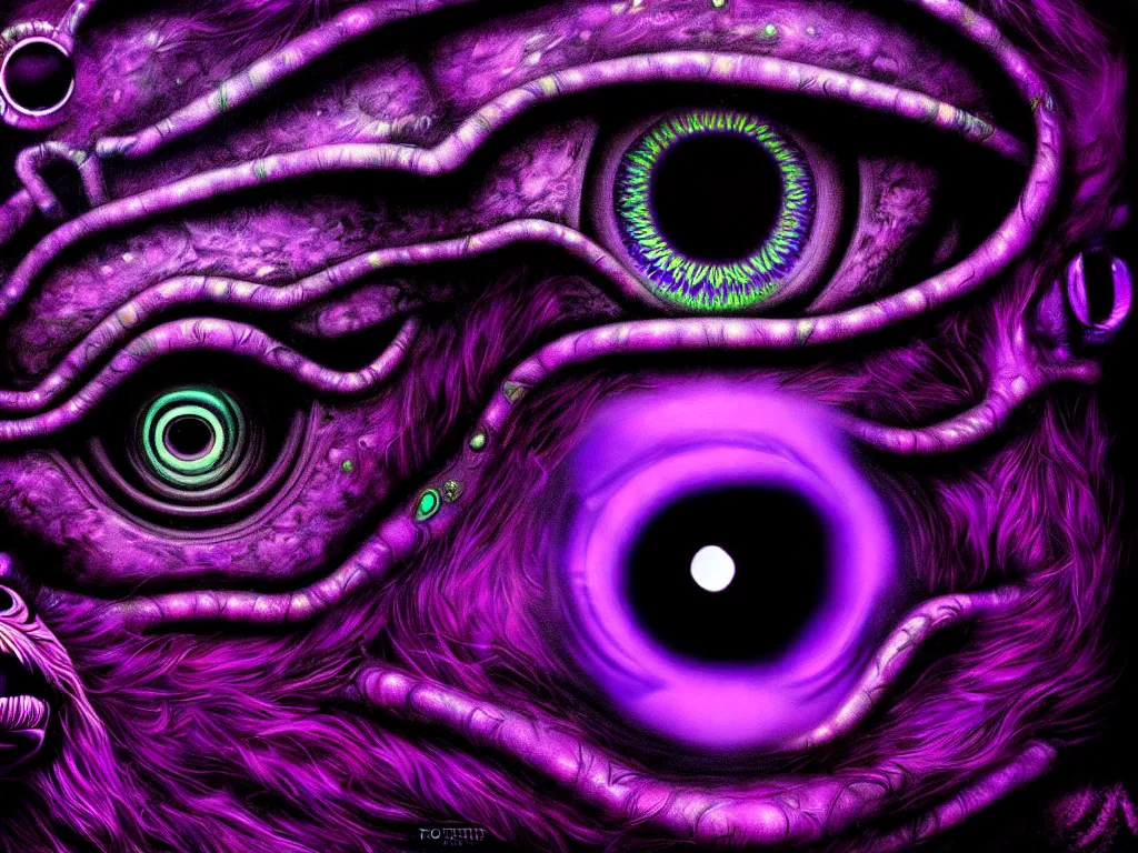 Image similar to highly detailed photo of psychedelic dilated pupil, trending on deviantart, black and purple, neo surrealism, sharp focus, a lot of little details, octane, masterpiece, art by max ernst