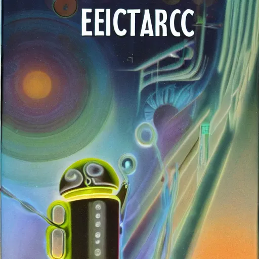 Prompt: android dreaming of electric sheep, sci-fi book cover, 1972, detailed, 4k