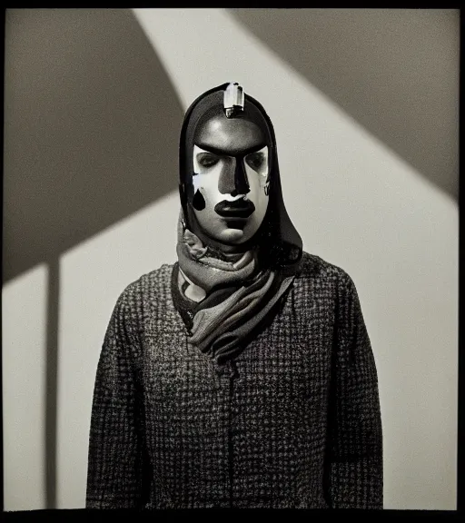 Image similar to a spy astral projecting, symmetrical face, photorealistic, dramatic, low - angle, 1 2 0 mm film, medium format, rolleiflex, ektachrome, studio lighting, mystical, paranormal, shot by bruce davidson