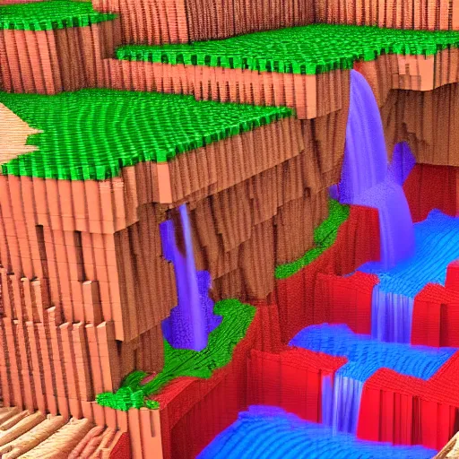 Prompt: a beautiful waterfall, 3 d voxel art