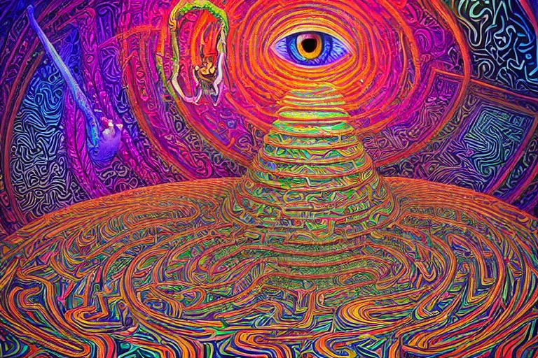Prompt: An extremely psychedelic abstract illustration of an all seeing eye shaped labyrinth maze , colorful, surreal, dramatic lighting, magic mushrooms, psilocybin, LSD, detailed, intricate, elegant, highly detailed, digital painting, artstation, concept art, smooth, sharp focus, illustration, art by Krenz Cushart, greg rutkowski and zdzislaw beksinski and alphonse mucha, unreal engine 5 render, 8k