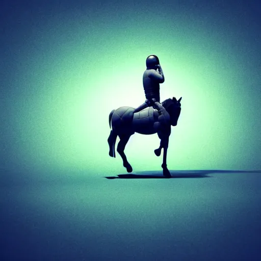 Image similar to an astronaut standing on the ground and a small trippy aggressive centaur standing on that poor standing on all fours astronaut, trying to ride it, the horse is on his shoulders, minimalist style, 3 d render, isometry