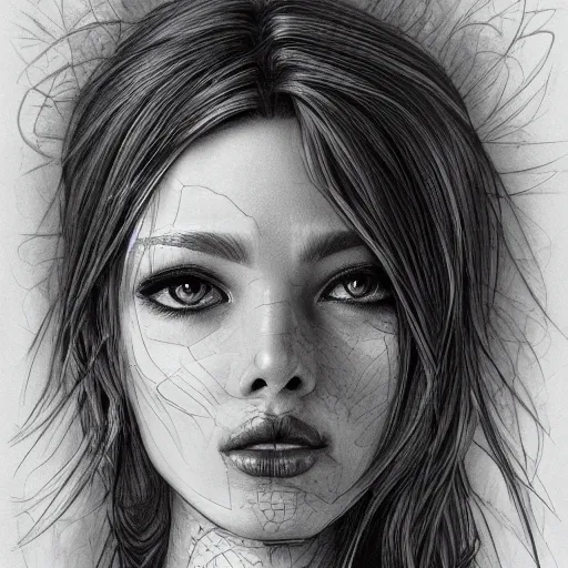 Prompt: a sketch drawing, ultra detailed, portrait, mystical, fantastic, magic, beautiful eyes, beautiful woman, surreal, trending on artstation