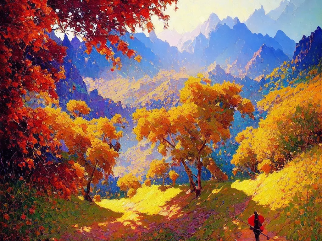 Image similar to majestic nature scenery, breathtaking oil painting by erin hanson, alexi zaitsev, karl spitzweg, craig mullins, award winning, impressionistic