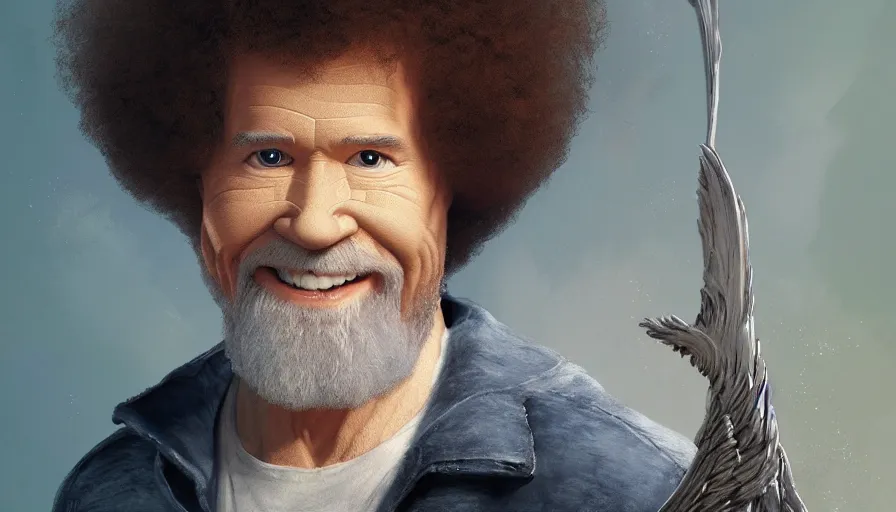 Image similar to Bob Ross is an angel, hyperdetailed, artstation, cgsociety, 8k