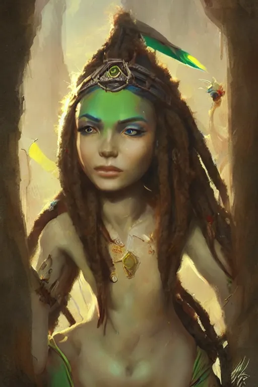 Prompt: A Rastafarian Elf woman by WLOP, greg rutkowski and ross tran