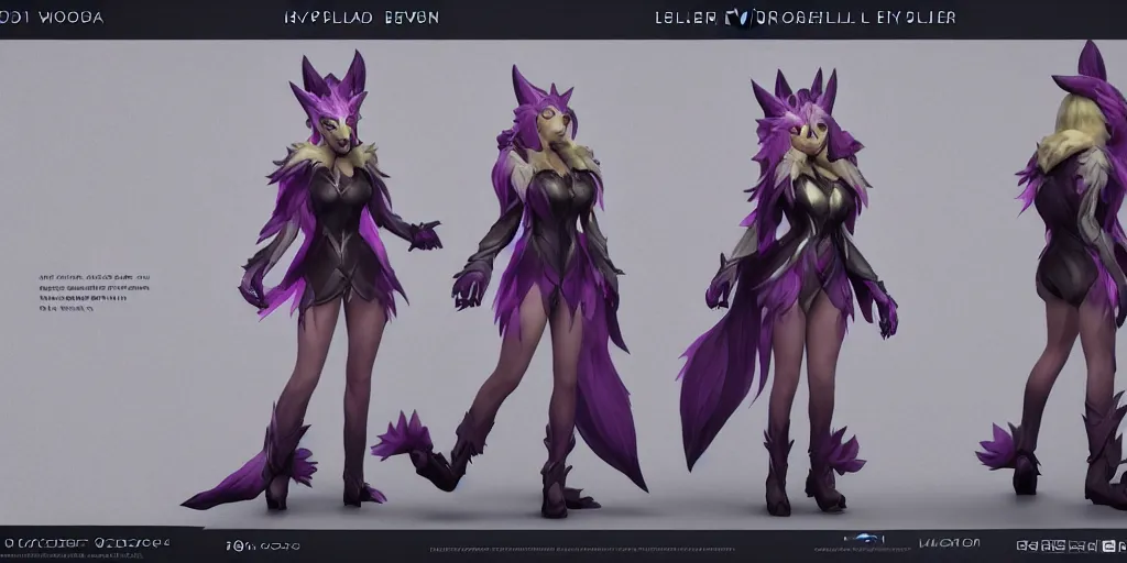 Prompt: character sheet of elderwood ahri ( league of legends ). hyperreal 3 d octane render 8 k