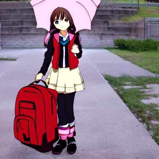 Image similar to cute anime girl going to school,
