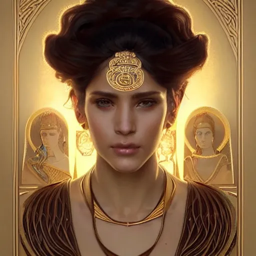 Prompt: a beautiful portrait of a woman inspired by the ishtar gate in ancient babylon. highly detailed face. art by artgerm and greg rutkowski and alphonse mucha