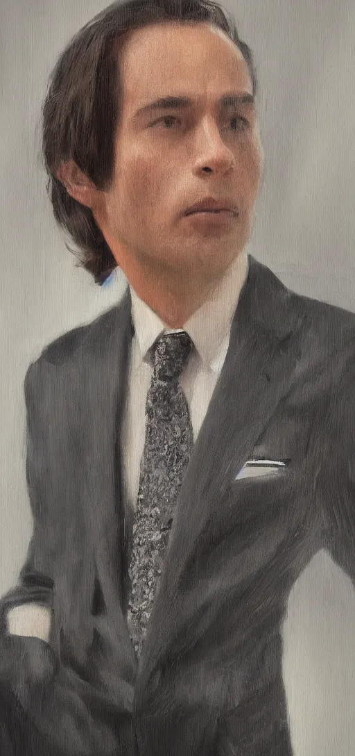 Prompt: a very high resolution photo of a man wearing a suit oil painting, digital art trending on artstation. hq 8 k.
