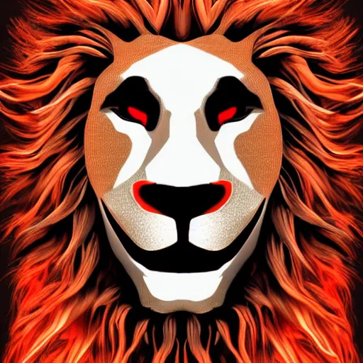 Image similar to anonymous lion face, closeup of face, volumetric lighting, face encircled by fire, crimson - black color scheme