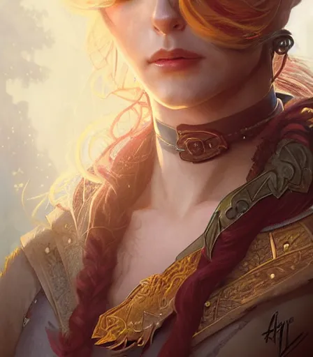 Image similar to Attractive Tiefling Druid, armored, dungeons and dragons portrait, highly detailed, digital painting, artstation, concept art, sharp focus, illustration, art by artgerm and greg rutkowski and alphonse mucha