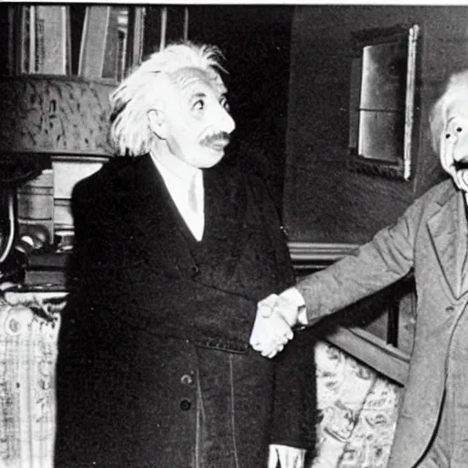 Image similar to vintage photo of einstein beside shrek