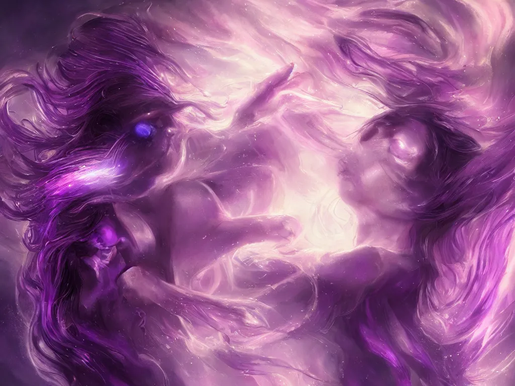 Prompt: epic portrait an beautiful nebulae goddess with purple long flowing hair and purple glowing eyes, sweaty skin, beautiful face, blurry lighting strike space backround, digital painting, artstation, concept art, soft light, hdri, smooth, sharp focus, illustration, fantasy, intricate, elegant, highly detailed, D&D, matte painting, in the style of Greg Rutkowski and Alphonse Mucha and artemisia, 8k, highly detailed, jurgens, rutkowski, bouguereau, pastoral, rustic, georgic, detailed concept art, illustration, colorful pastel, painting, detail, ultra detailed, digital art, 4K,