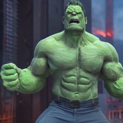 Image similar to a promotional screenshot of Grey Hulk appearing in Avengers: Infinity War