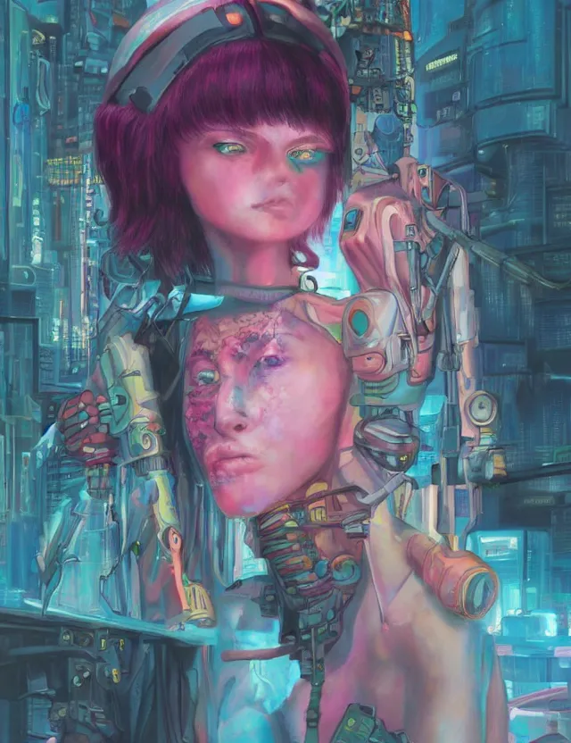 Prompt: cyberpunk princess. this pastel painting by the beloved children's book author has interesting color contrasts, plenty of details and impeccable lighting.