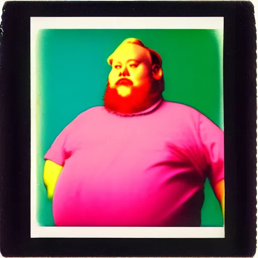 Prompt: color polaroid portrait of a fat man as taken by andy warhol. photography, instant photography, color accurate, photographer, film, integral print, studio