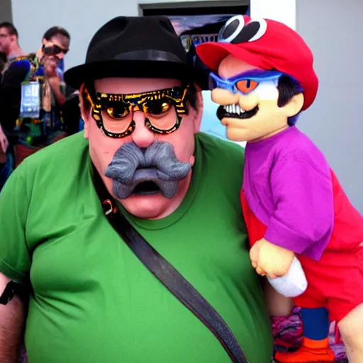 Prompt: Full-Cosplay Wario, played by John Candy, 2011 Comic-Con, blog-photo