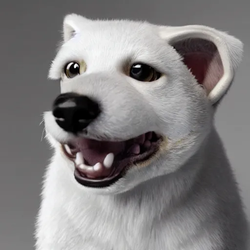 Image similar to crisp quality and light reflections, photorealistic portrait, studio lighting, still photo of a cute dog and a white cat, bright studio setting, highly detailed, unreal engine 5 quality render