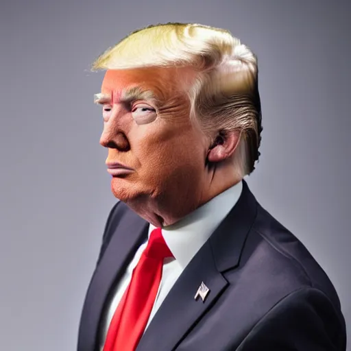 Image similar to photo still of donald trump with pale skin, white skin, studio portrait photo, studio lighting, rim light, key light 8 5 mm f 1. 8