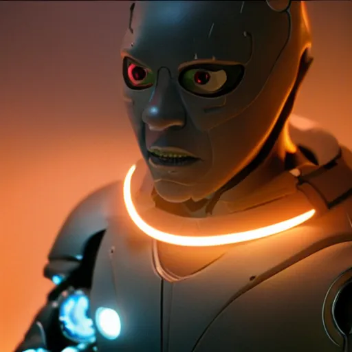 Image similar to movie still of cyborg with glowing third eye, cinematic composition, cinematic light, criterion collection, by tobe hopper