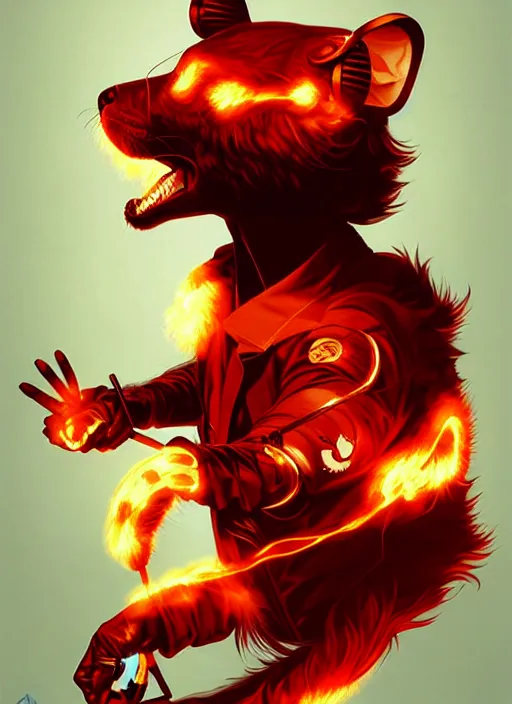 Image similar to style artgerm, joshua middleton, illustration, anthropomorphic hamster steampunk half - cyborg, red fur, swirling fire flames cosmos, fantasy, dnd, cinematic lighting