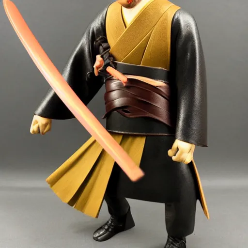 Image similar to handless horsman with katana slicing a head, japanese style, traditional, leather