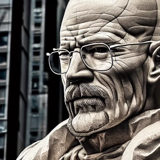 Image similar to a very detailed renaissance sculpture of walter white by michelangelo, standing in times square, 3 d render, hyper detailed, sharp focus, 8 k resolution