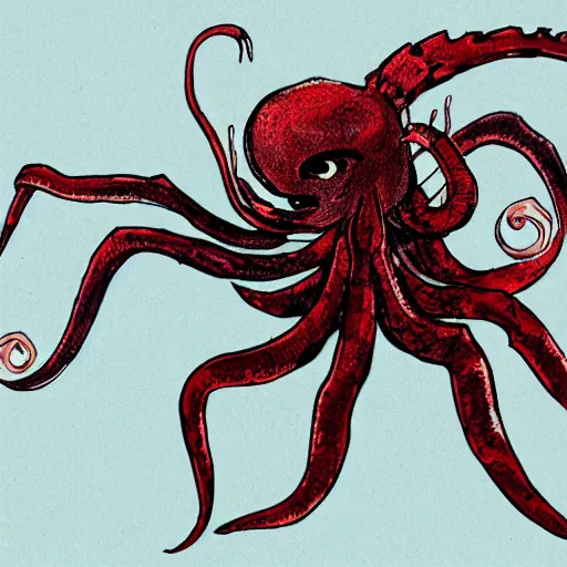 Prompt: professional high quality illustration of a squid spider chimera