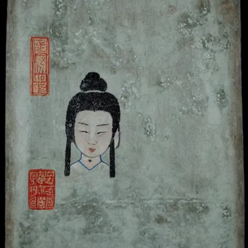 Image similar to ancient chinese ceramic depicting bjork