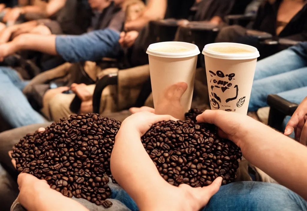 Image similar to coffee beans watching a movie in the cinema