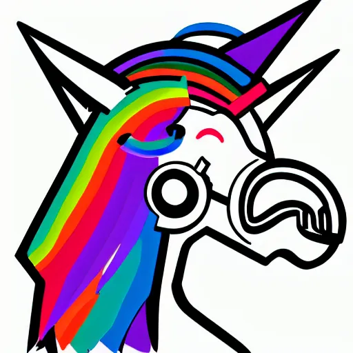 Image similar to Rainbow Robot Unicorn profile picture for social media sites. Limited palette, crisp vector line