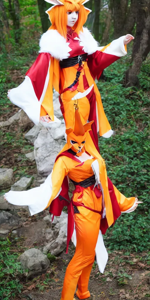 Image similar to kitsune cosplay, fullbody shoot