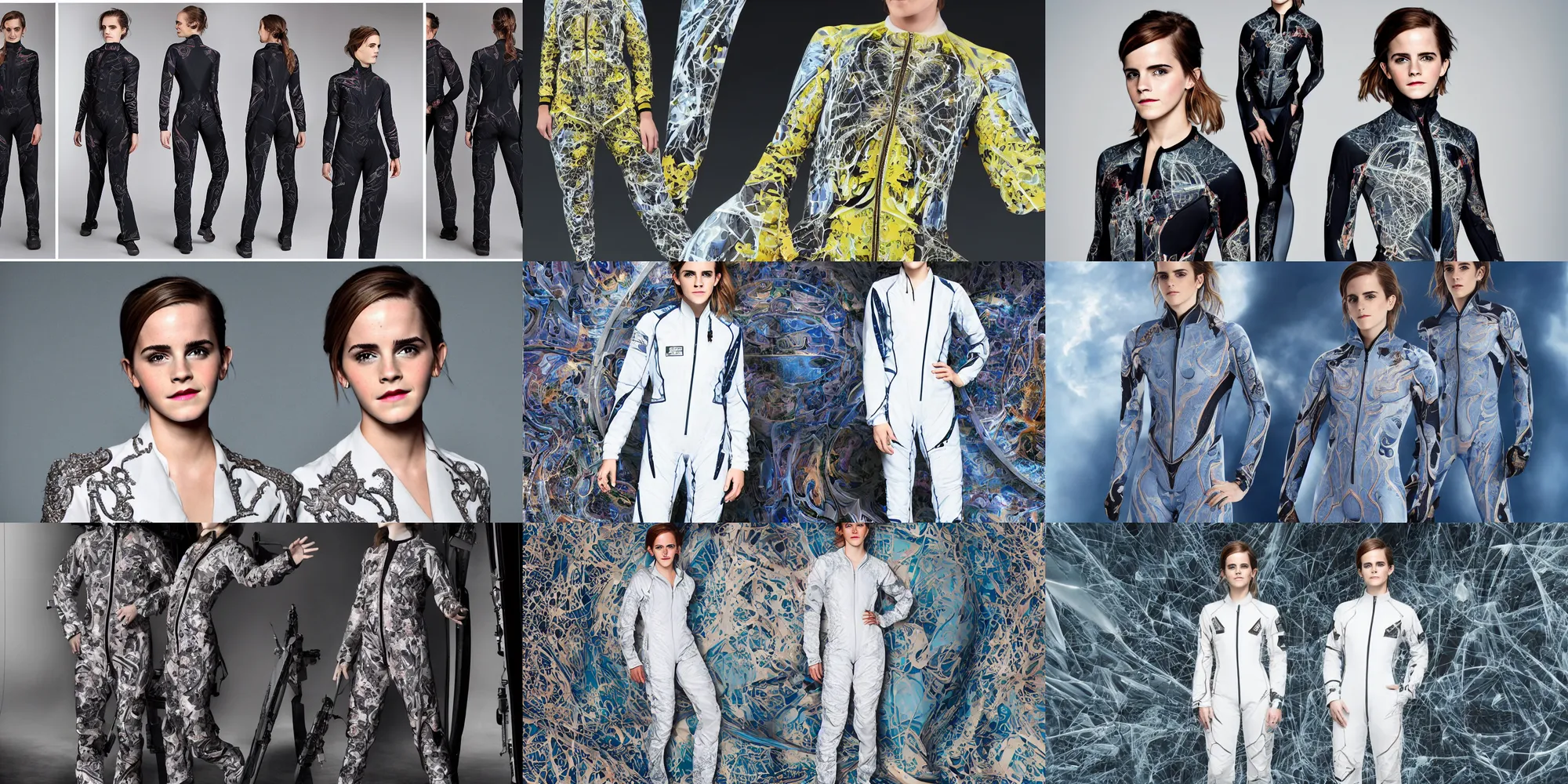 Prompt: emma watson fractal flightsuit professional studio shot baron adolf de meyer