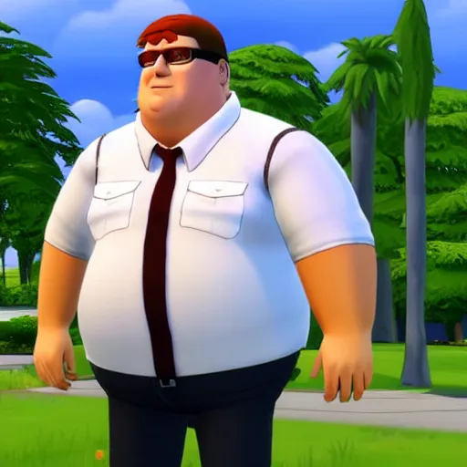 Image similar to a screenshot of peter Griffin in the sims 4