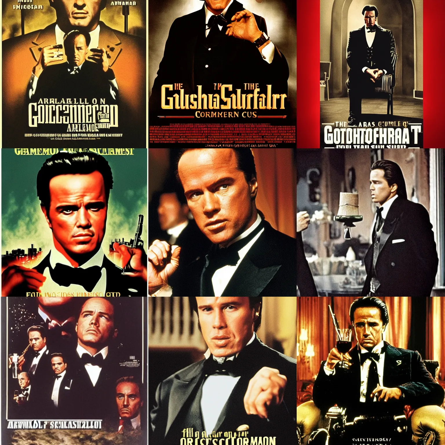 Prompt: Arnold Schwarzengger stars in The godfather, poster