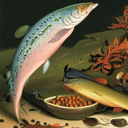 Prompt: sardine in a can, extremely detailed masterpiece, illustration, colorful, by john james audubon,