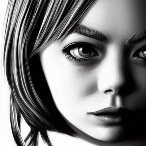 Prompt: emma stone portrait by vince ruz, cartoon face, pixar - inspired, glamorous, character art, digital illustration, big eyes, triangular face, semirealism, realistic shaded perfect face, fine details, realistic shaded lighting