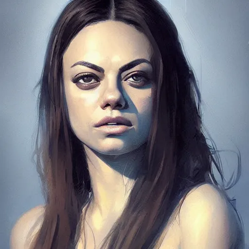 Image similar to “ portrait of mila kunis by greg rutkowski, young, attractive, highly detailed portrait, scifi, digital painting, artstation, concept art, smooth, sharp foccus ilustration, artstation hq ”