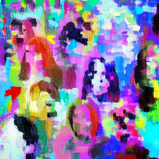 Prompt: “ a painting of everyone on this discord in front of their computer typing in text prompts to create ai generated art ”
